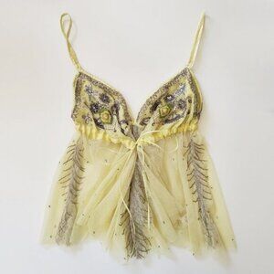 Matthew Williamson Beaded Yellow Sleeveless Fairy Top Size 10 Medium b97